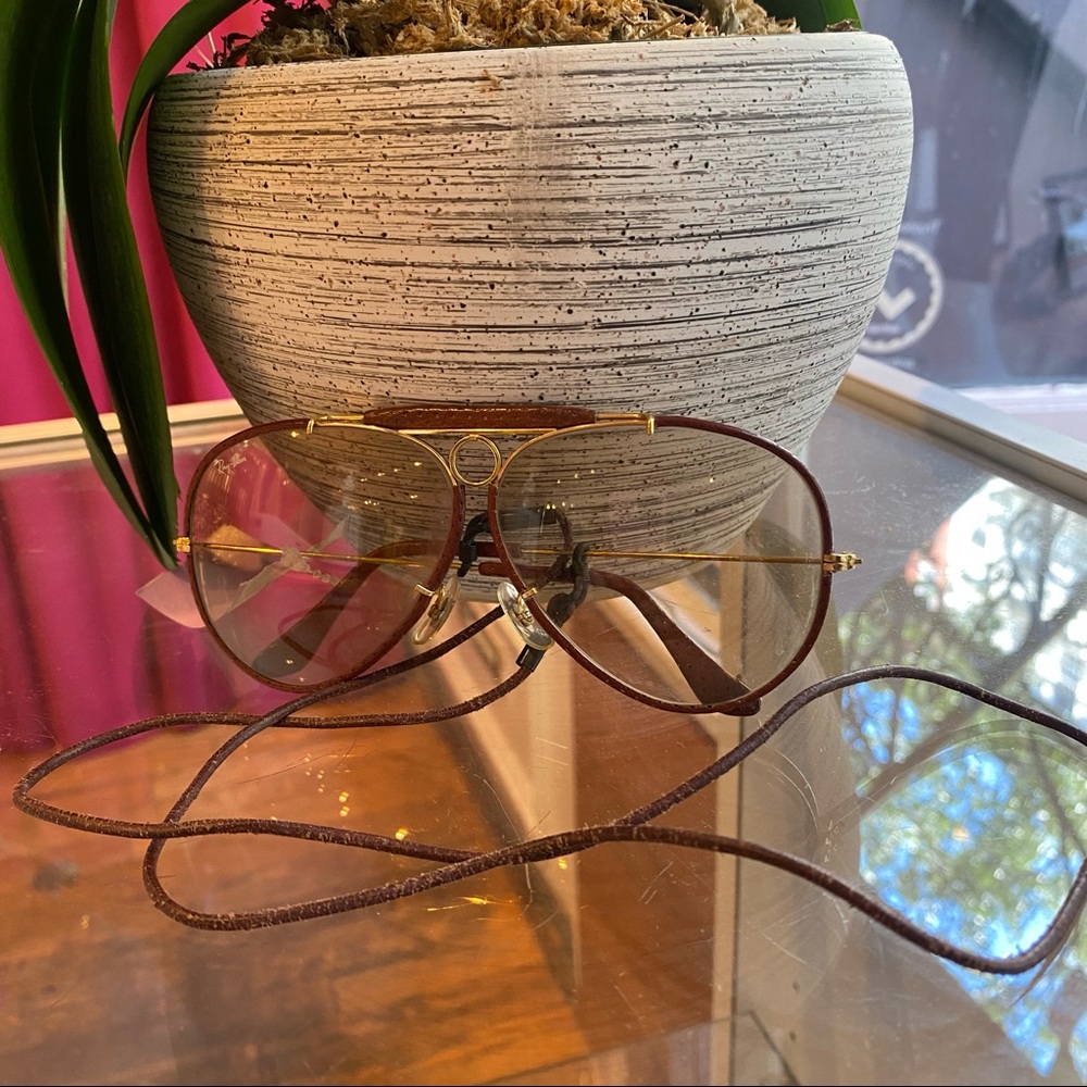 Ray Ban Vintage Brown Leather Wrapped Aviators